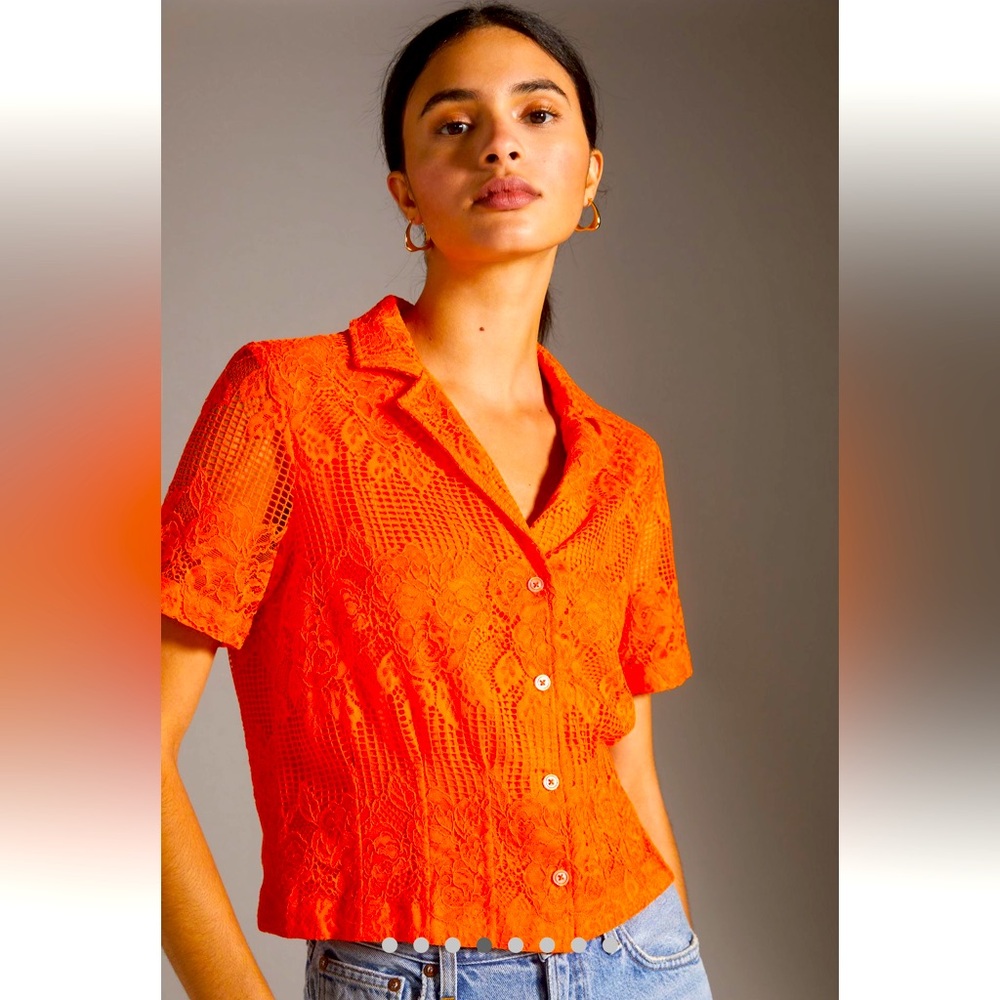 Anthropologie Maeve Vibrant Orange Lace Top